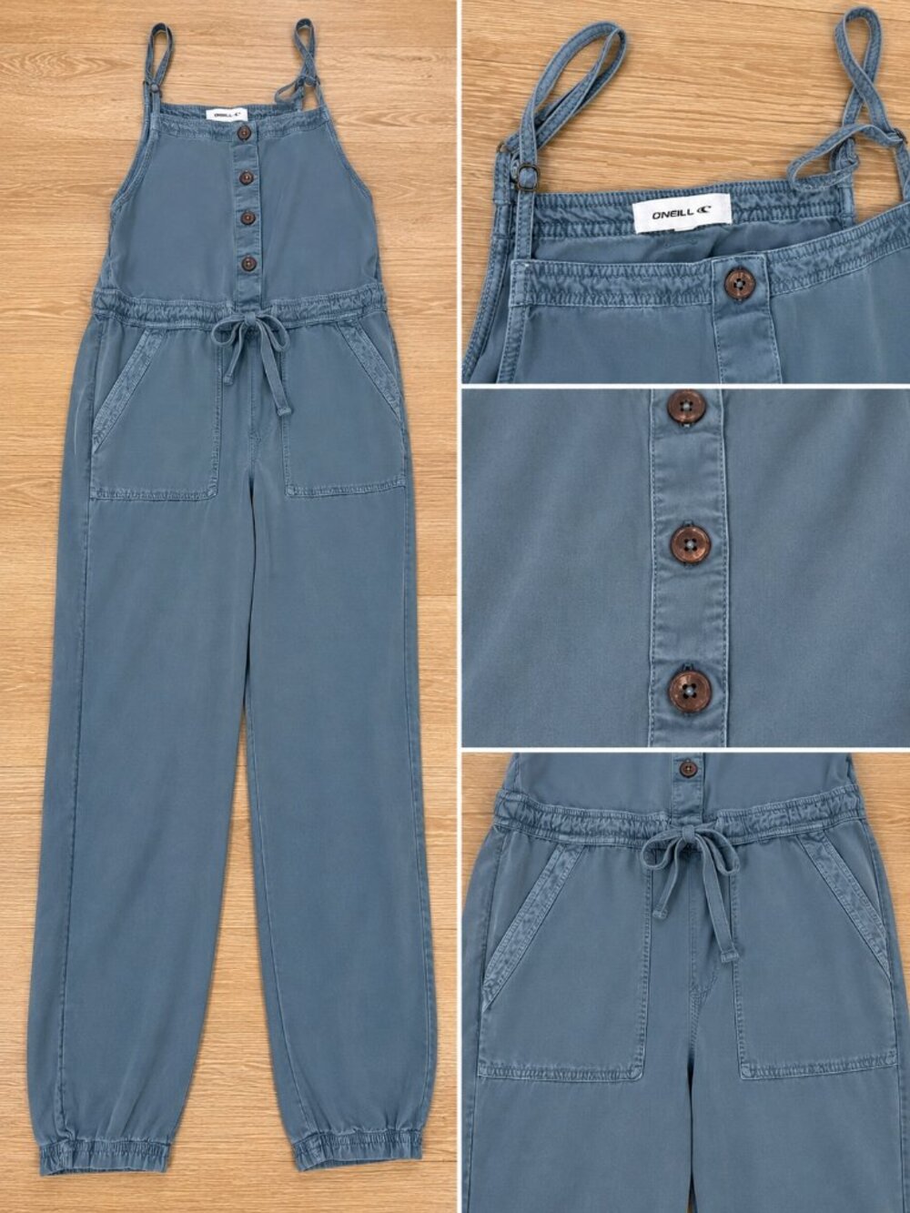 O'Neill Jumpsuit Womens M Slate Blue Button Front Jogger Adjustable Straps